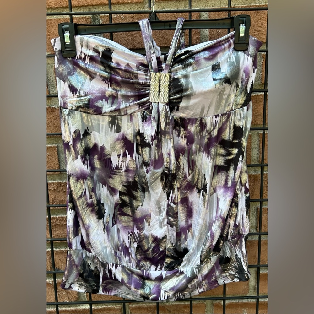Dots Abstract Purple and Black Halter Top NWT